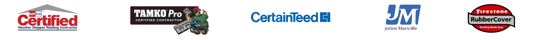 GAF Roofing, Tamko Pro Roofing, CertainTeed Roofing, Johns Manville Roofing, Firestone Roofing